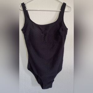 Essentials Black Ribbed One Piece Swimsuit